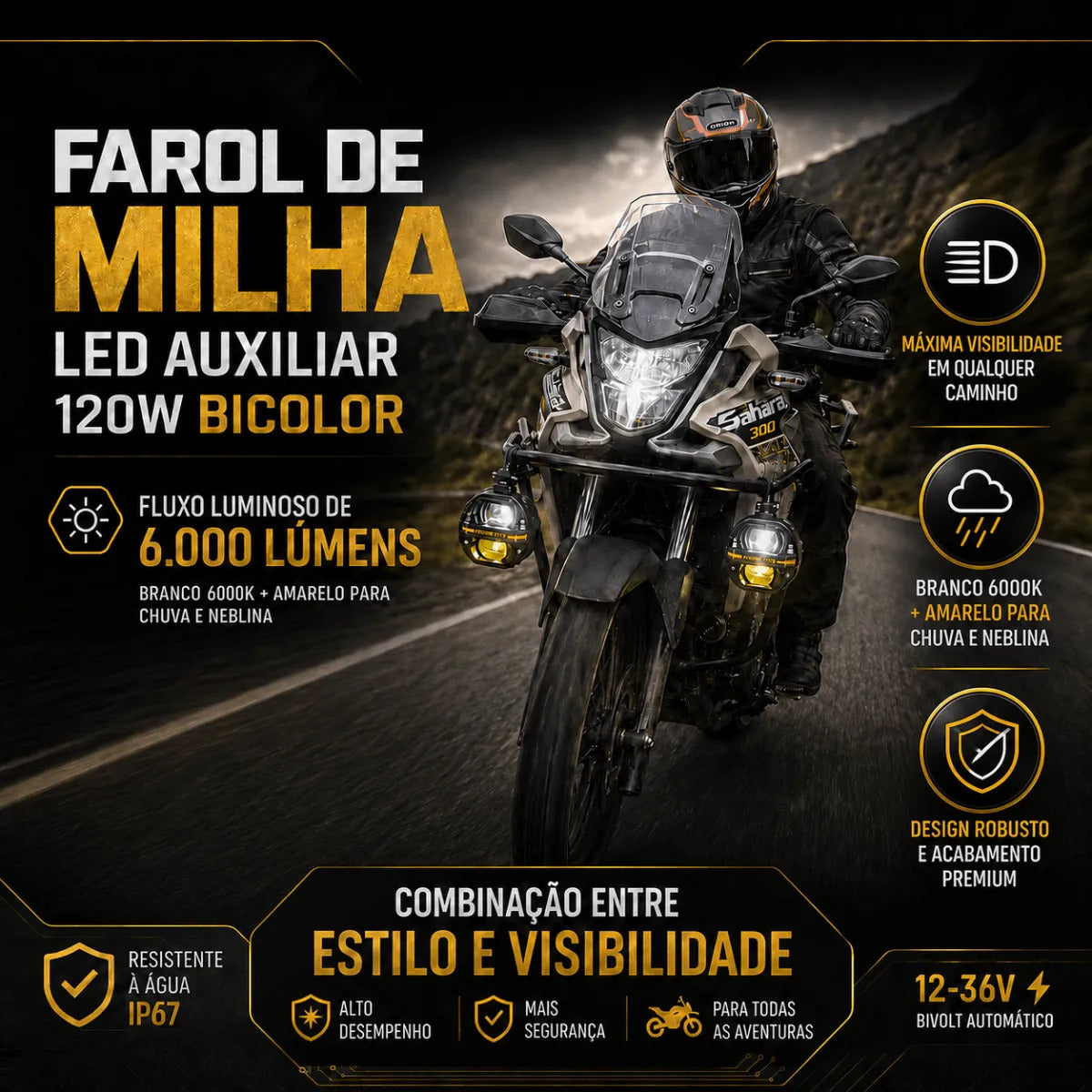 Par Farol De Milha Para Moto Led Auxiliar Neblina 120w X80