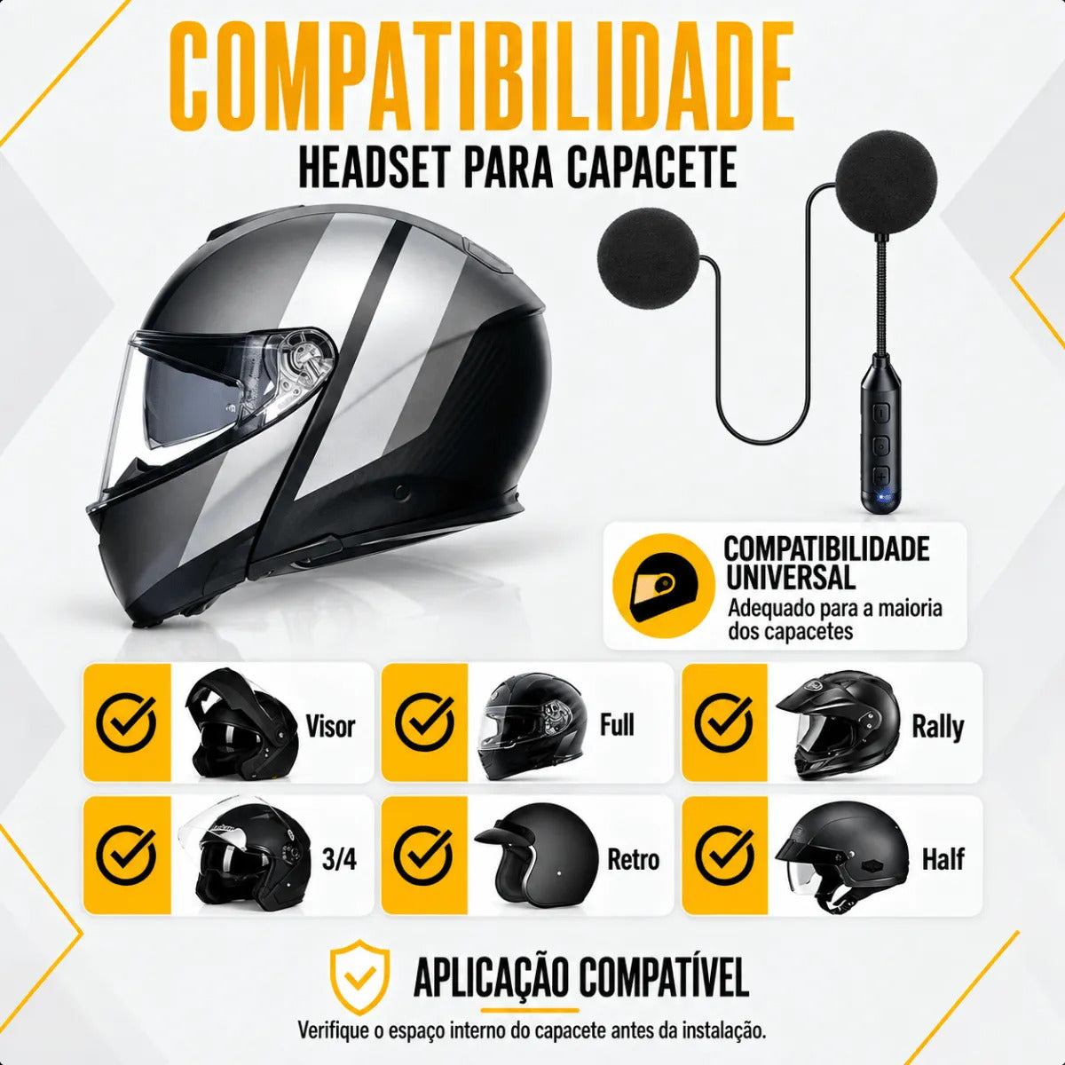 Fone De Ouvido Capacete Moto Bluetooth Sem Fio 5.3 Headset