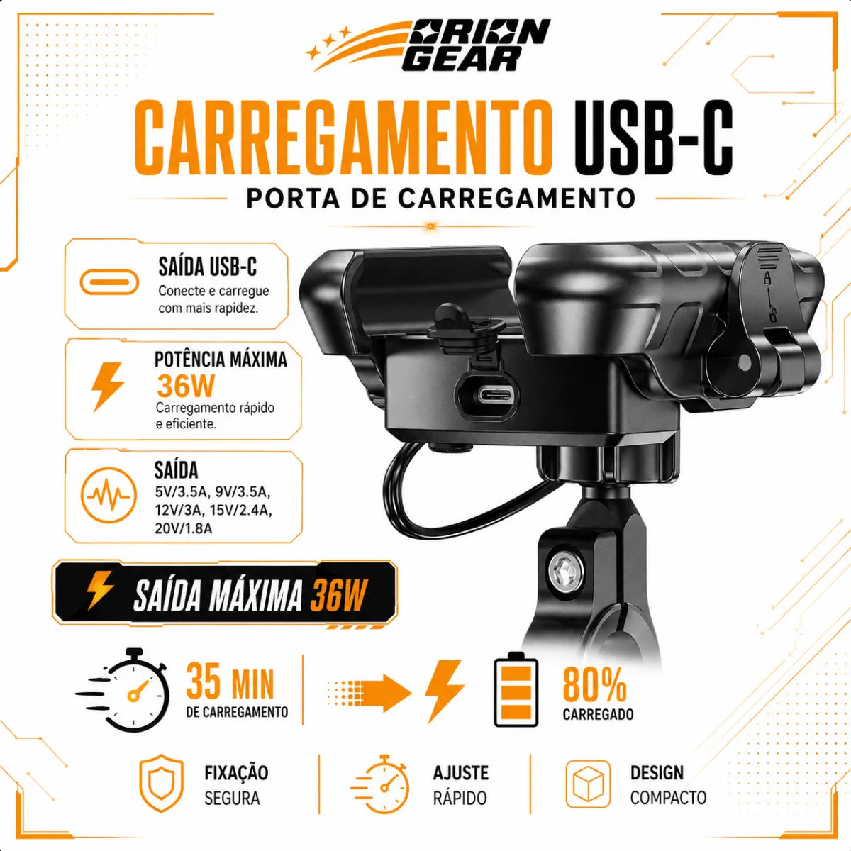 Suporte Para Celular Com Carregador De Moto Antifurto Usb