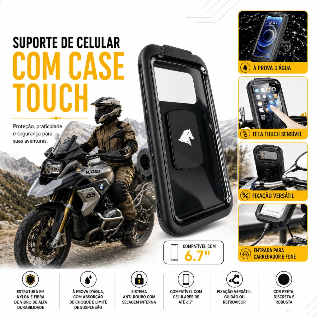 Suporte Celular Prova D'água Para Moto Motocicleta Universal