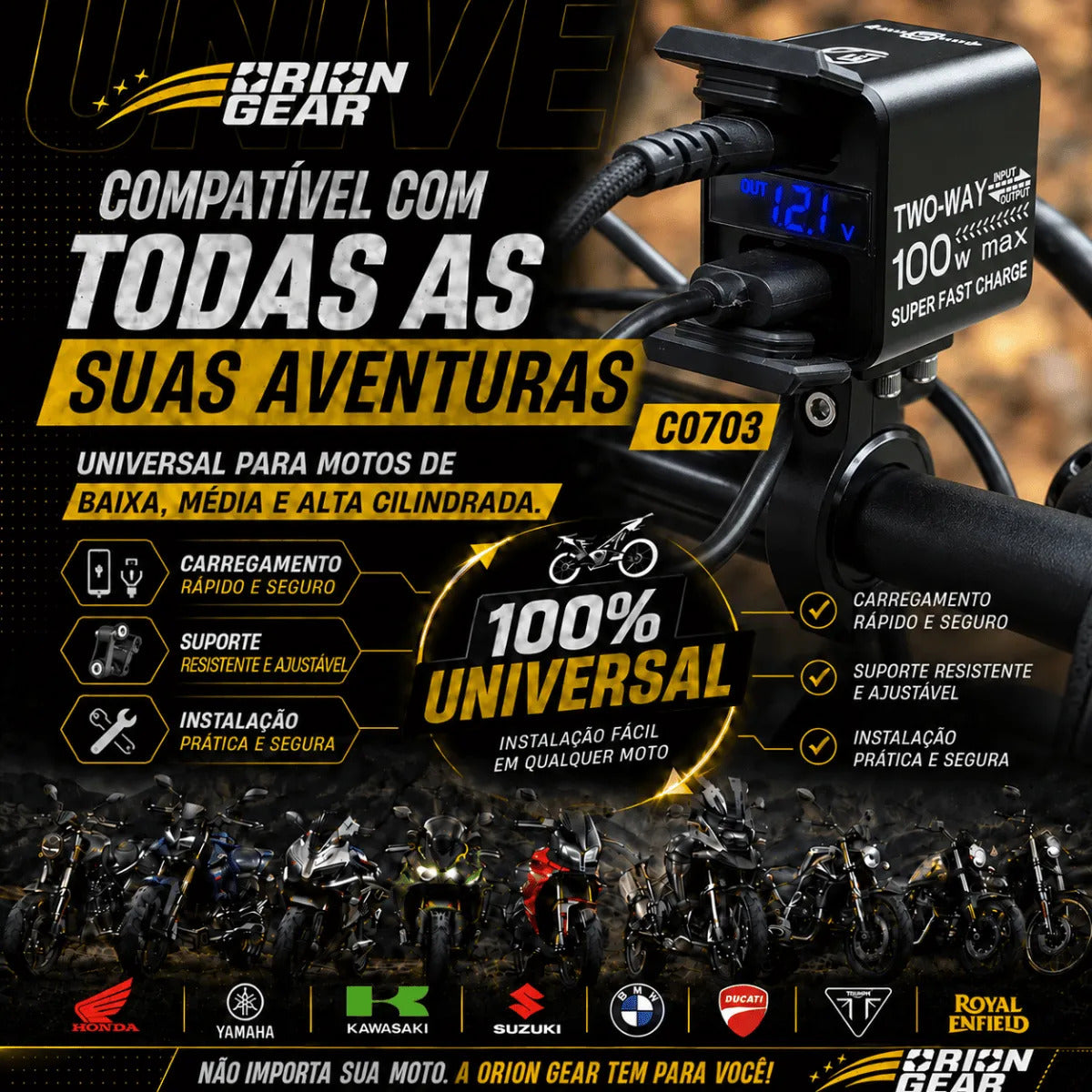 Carregador Bidirecional De Moto Celular Bateria 12v Usb-c